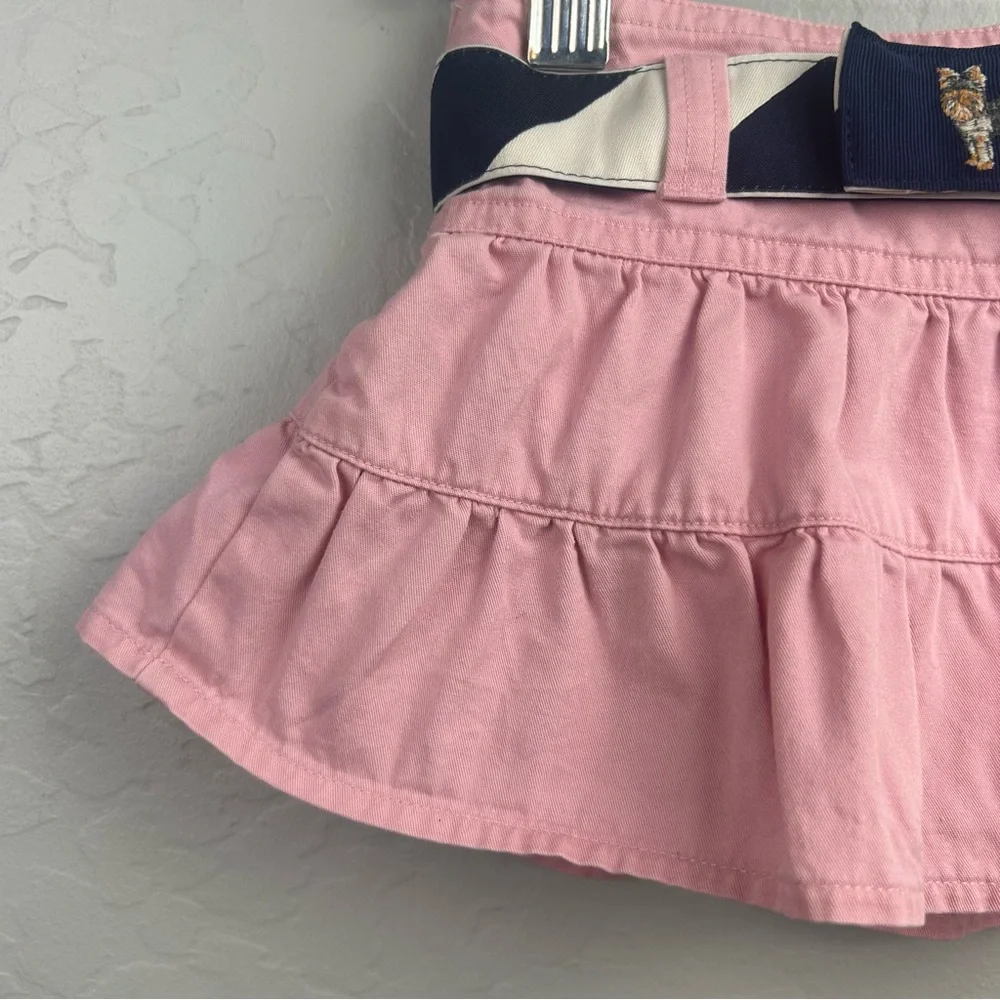 Ralph Lauren pink ruffle tiered skirt with embroidered dog belt size 12 months